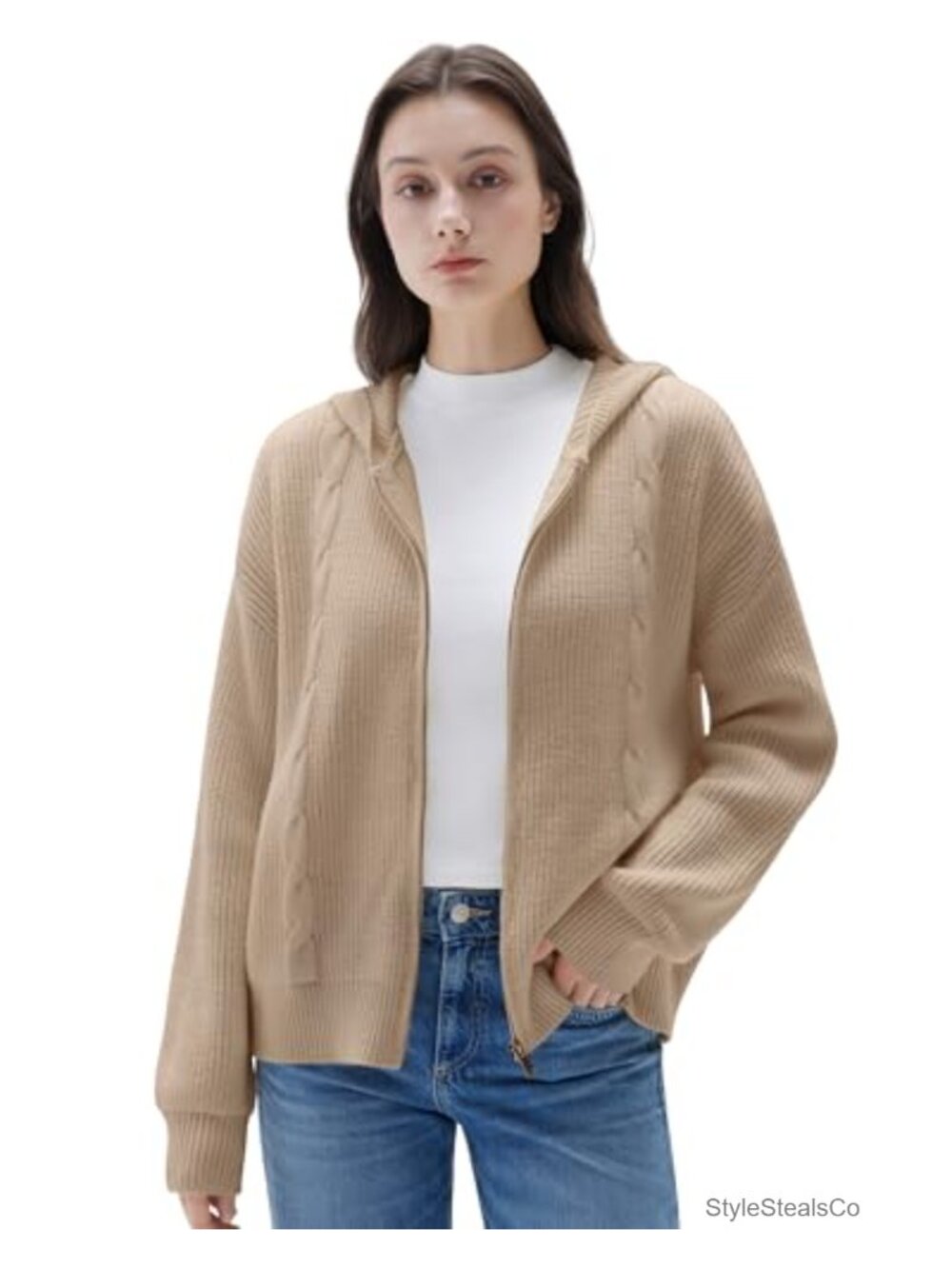 Women's Cashmere Blend Cardigan Oversized Hoodie Zip Up Long Sleeve Fall Winter